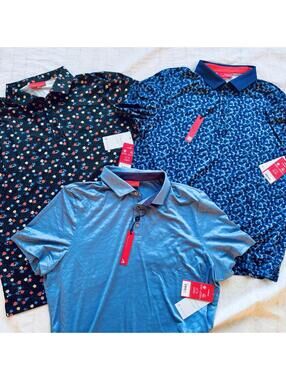 Lot Of 3 New Redvanly Men’s X Large XL Blue Black Performance Polo Golf Luxury